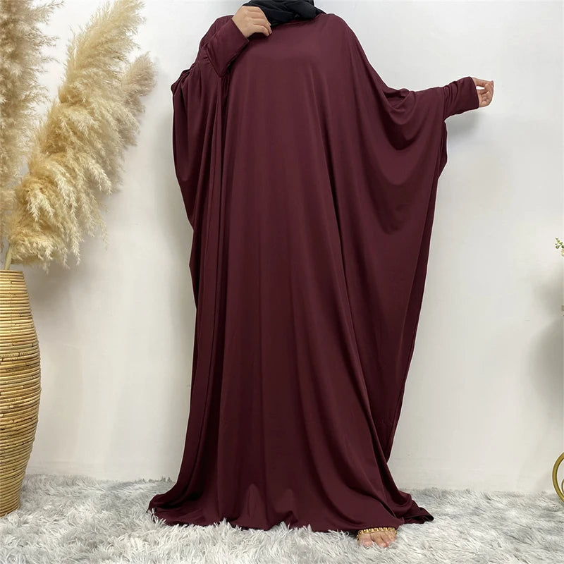 Flowing Bat-Sleeve Abaya with Integrated Hijab