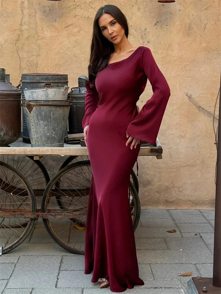 Modest Satin Maxi Dress with Lace-Up Back – Mystic Modesty