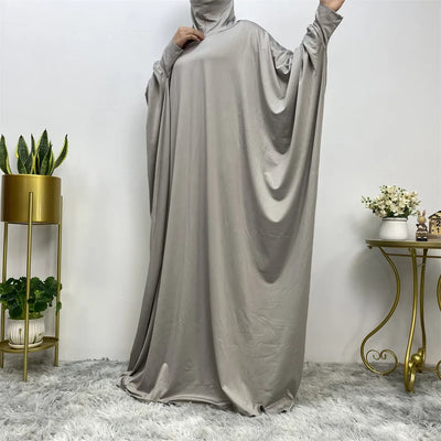 Flowing Bat-Sleeve Abaya with Integrated Hijab