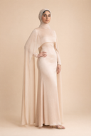 Yasmine - Beige — hijab styling, three quarter front
