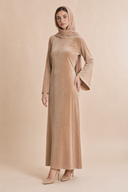 Camille - Beige — hijab styling, three quarter front