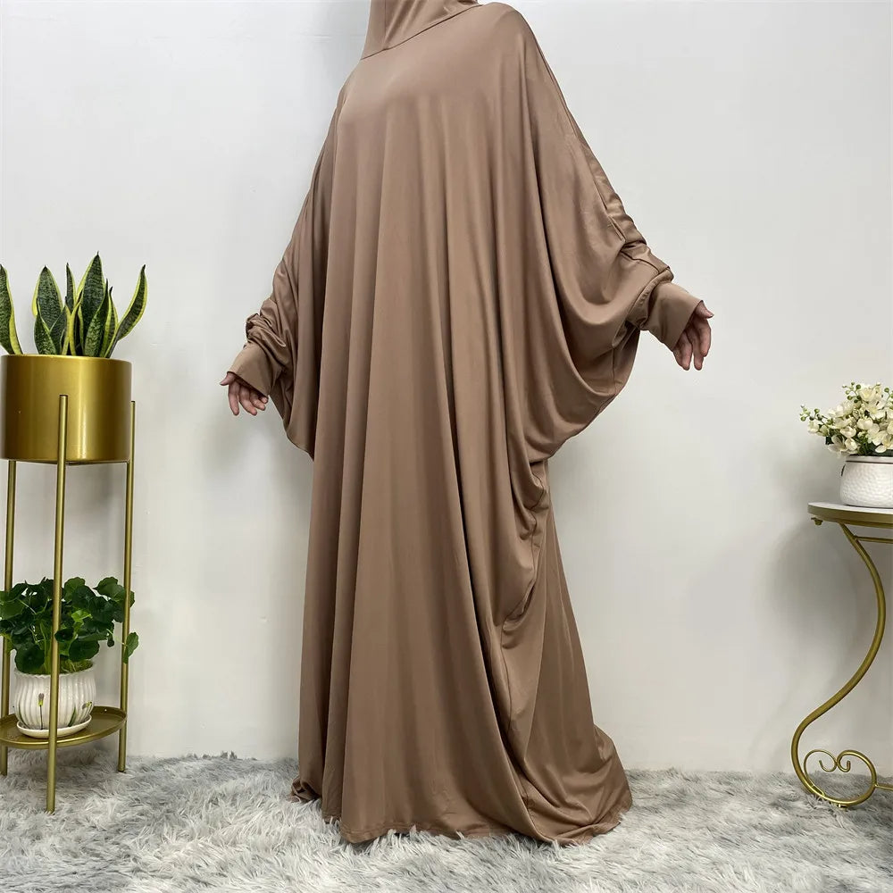 Flowing Bat-Sleeve Abaya with Integrated Hijab