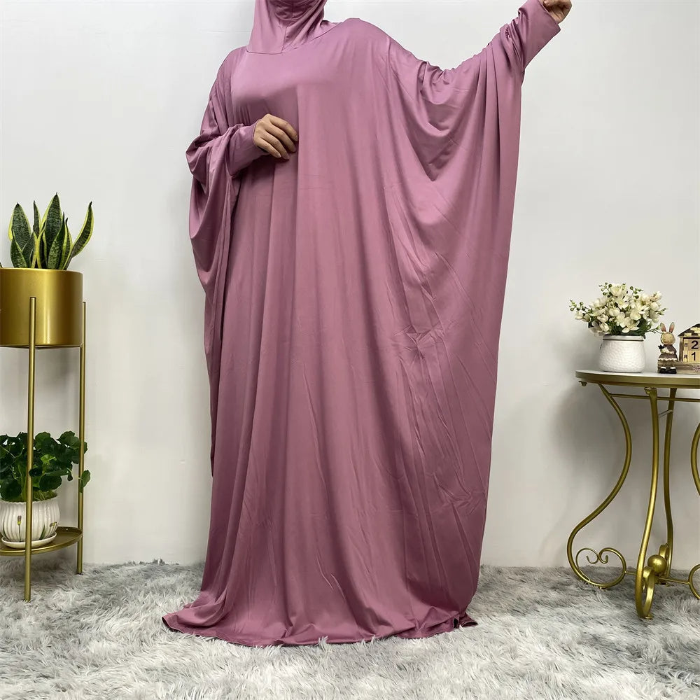 Flowing Bat-Sleeve Abaya with Integrated Hijab