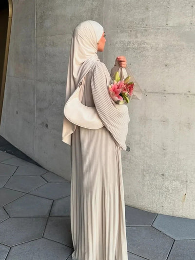 Elegant Pleated Long-Sleeve Modest Abaya Dress