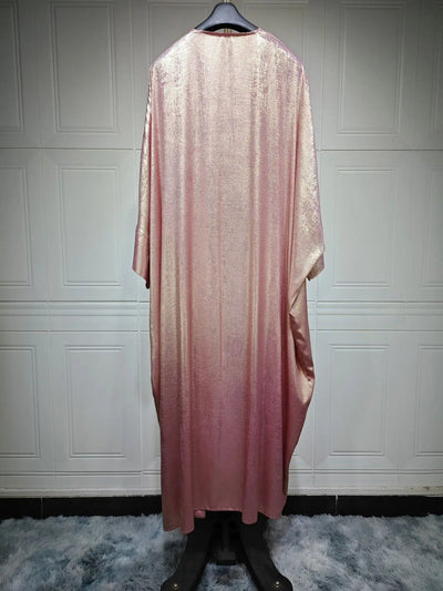 Satin Open Kimono Abaya – Modest Maxi Kaftan with Batwing Sleeves