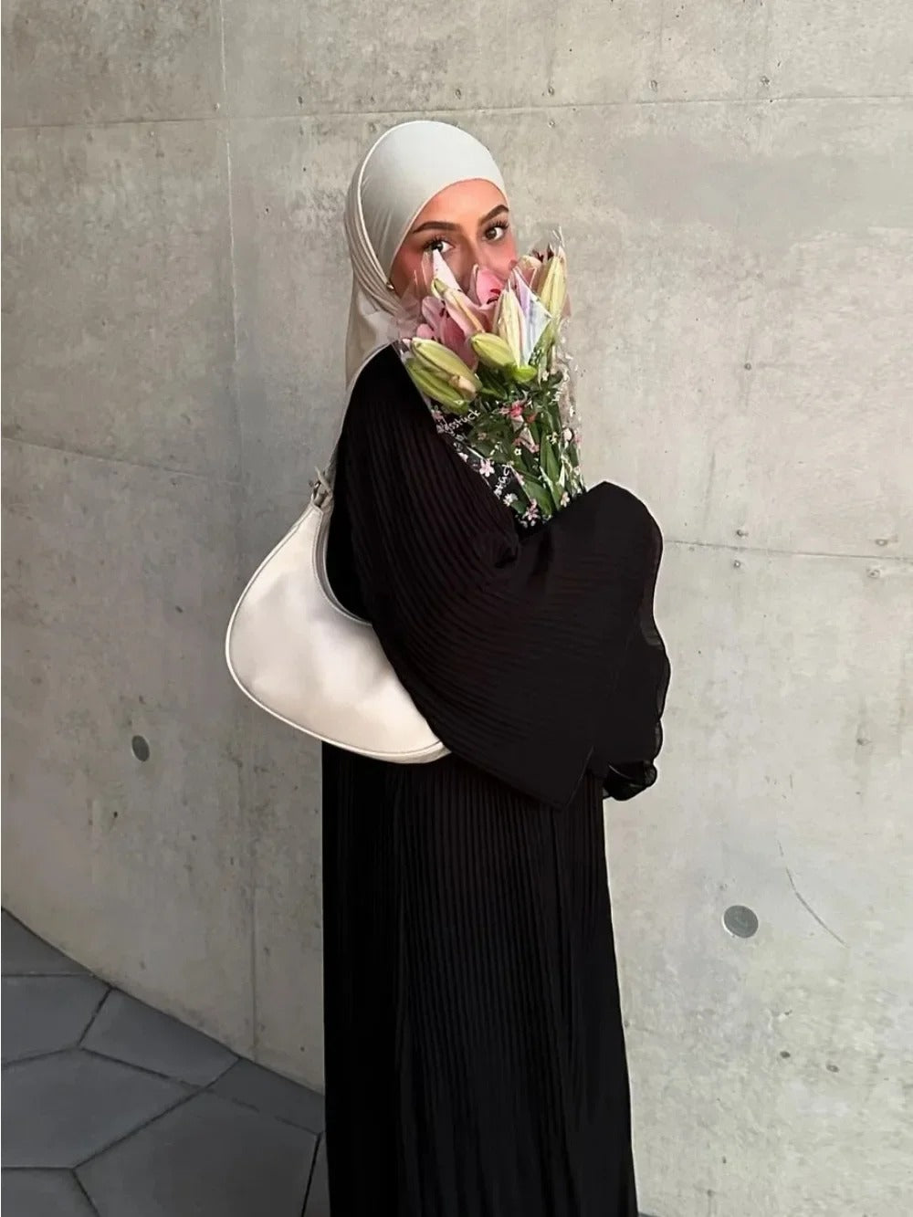 Elegant Pleated Long-Sleeve Modest Abaya Dress