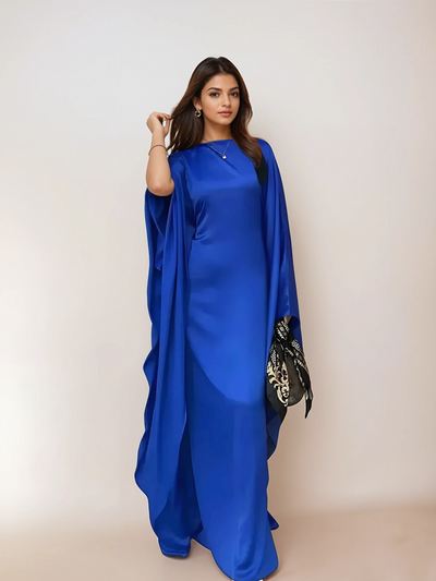 Modest satin maxi dress in Blue – Modest Satin Butterfly Dress