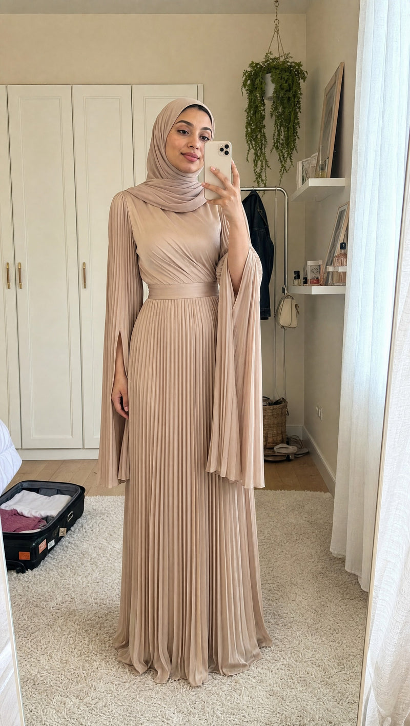 Pleated Cream — hijab front