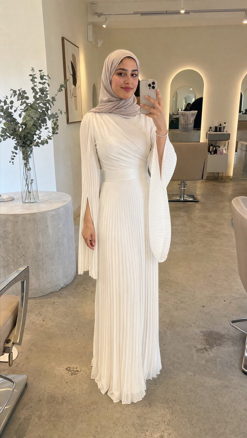 Pleated White — hijab front