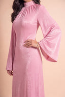 Waist and jewellery detail on the Camille pink velvet evening dress