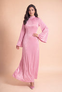Skirt of the Camille pink velvet dress flowing in motion