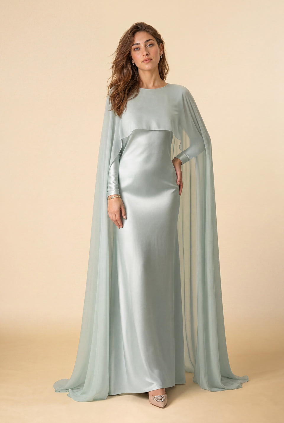 Yasmine Mint Chiffon Dream Modest Evening Dress | Mystic Modesty
