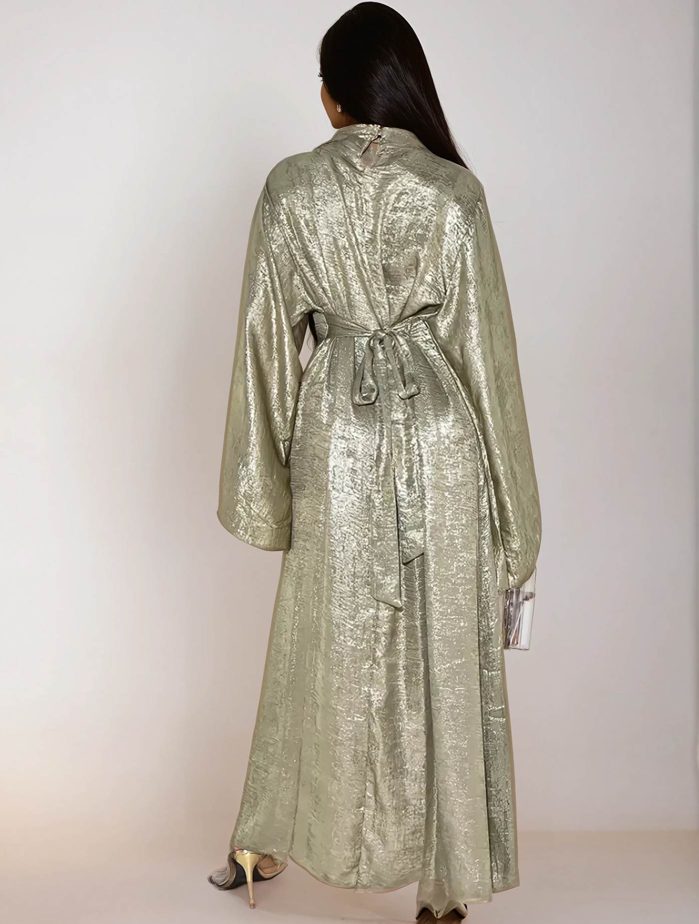 Modest satin maxi dress – Light Green Elegance Abaya Dress
