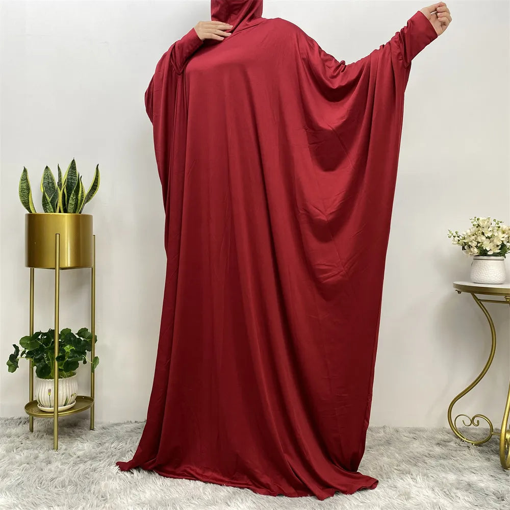 Flowing Bat-Sleeve Abaya with Integrated Hijab